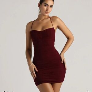 Elegant Burgundy Spaghetti Strap Dress